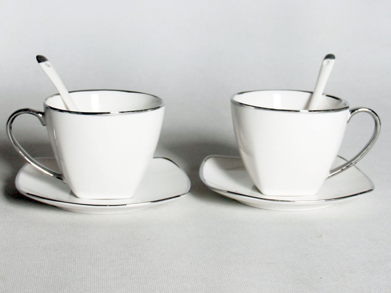 Set 2 ks šálok na espresso s podšálkou 80 ml, Platinum, QUEEN ISABELL,06471
