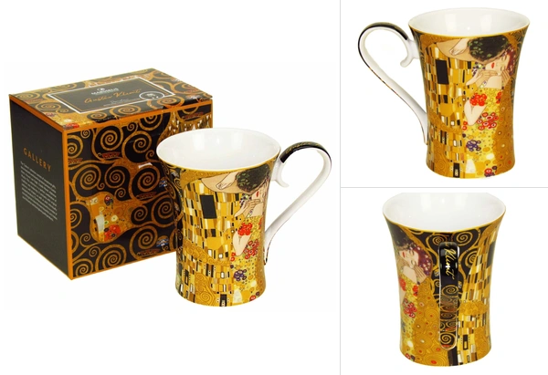 Elegantný porcelánový hrnček Gustav Klimt – Bozk, 420 ml,čierny– Marsseus