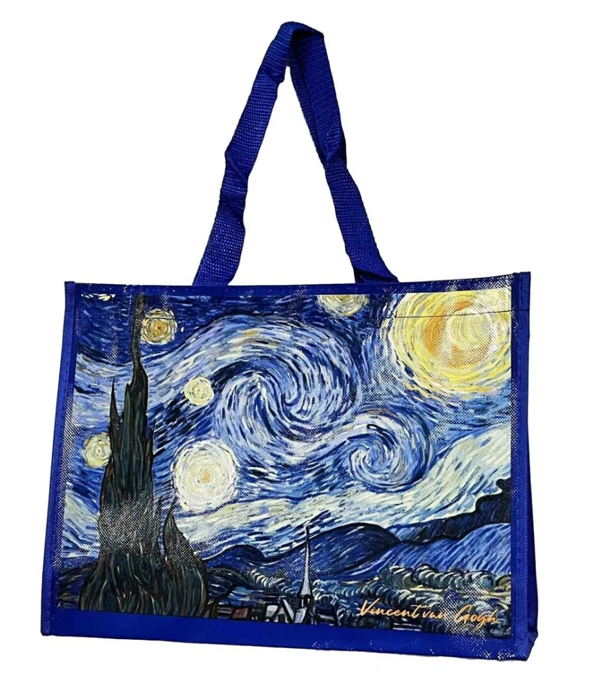 Nákupná taška PVC Vincent van Gogh – Slnečnice a Hviezdna noc, 34×25×10 cm