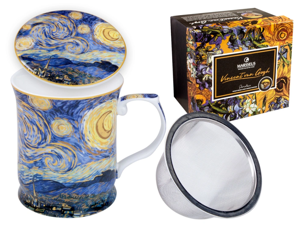 Porcelánový hrnček Vincent van Gogh Hviezdna noc 400 ml s viečkom a sitkom