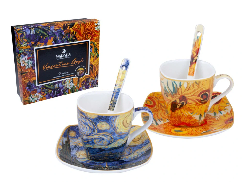 Espresso šálky van Gogh Hviezdna noc Slnečnice 2x80 ml 6 dielov