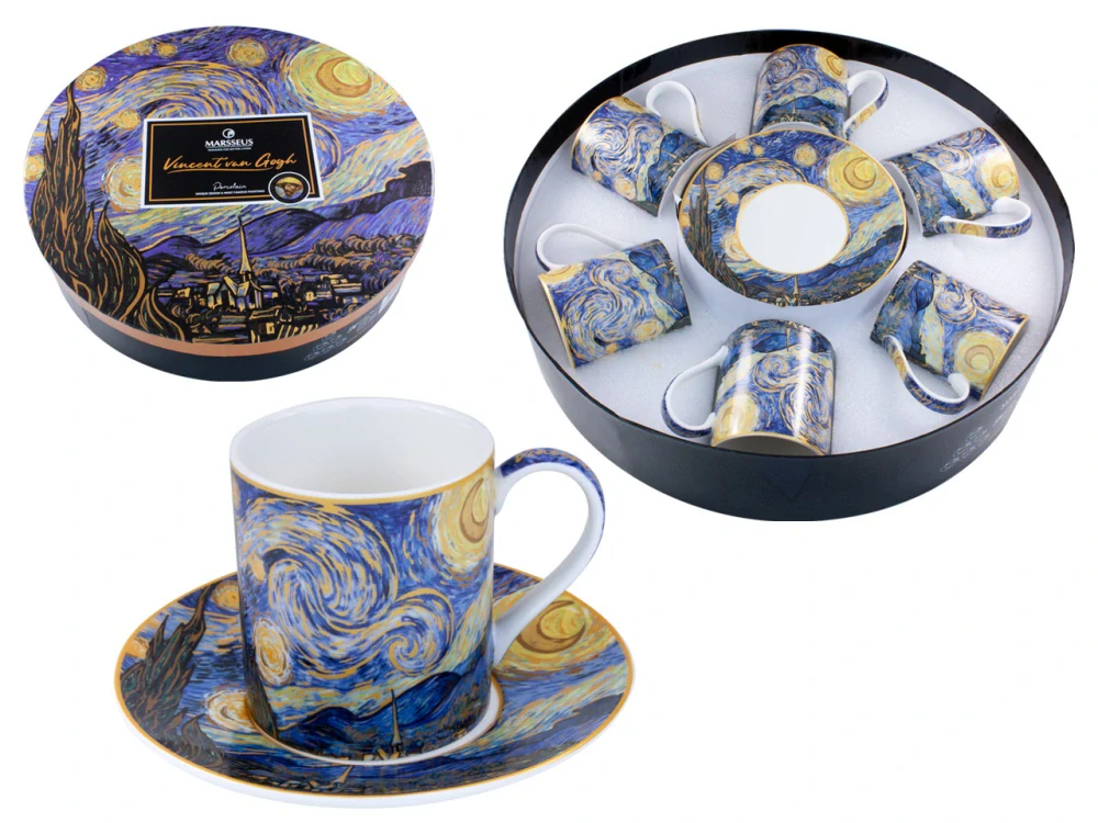 Porcelánová kávová súprava V.van Gogh – Hviezdna noc, 12 dielov, 6 × 180 ml