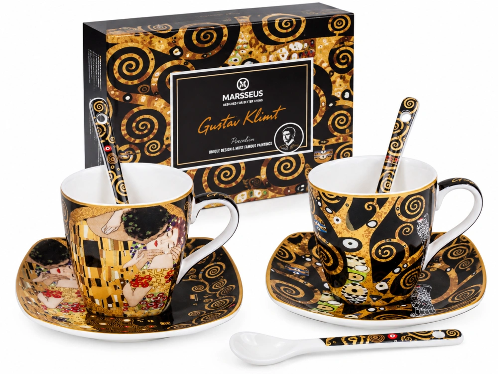 Porcelánová espresso súprava Gustav Klimt – Bozk a Strom života, 2 × 80 ml