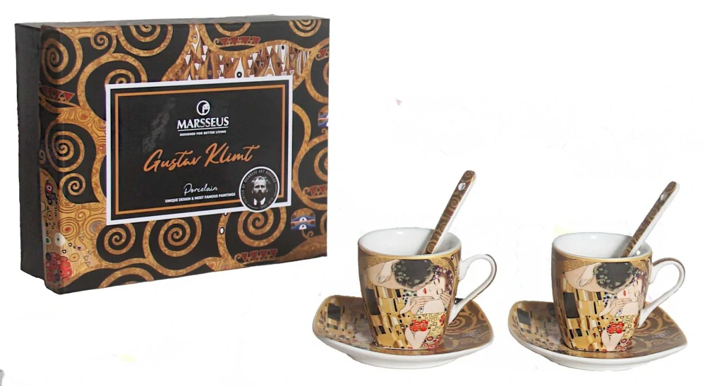 Porcelánová espresso súprava Gustav Klimt – Bozk , 2 × 80 ml,zlatá