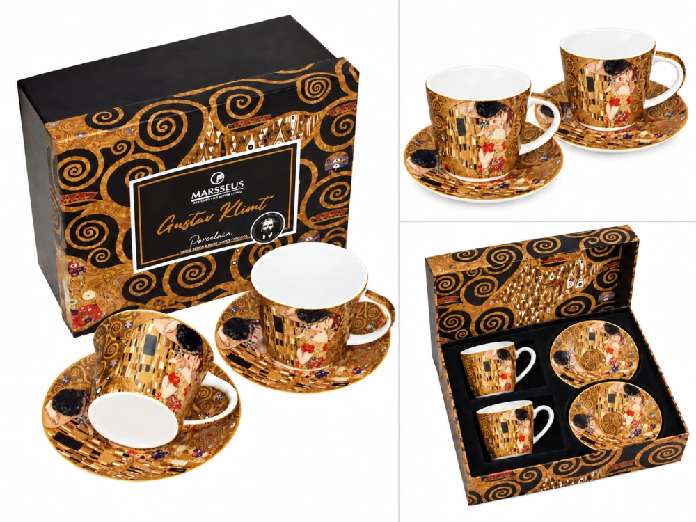 Luxusná porcelánová súprava šálka s podšálkou 2x250 ml,G. Klimt – The Kiss