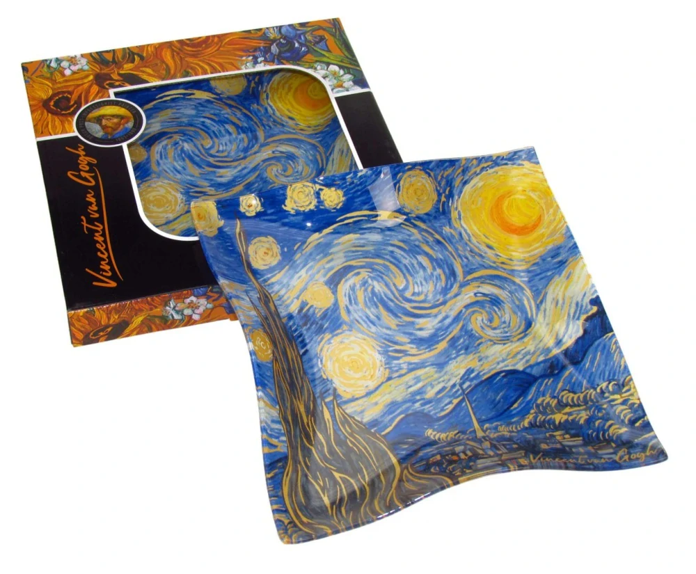 Luxusná sklenená miska Vincent van Gogh Hviezdna noc WAVE 25 × 25 cm,zvlnená