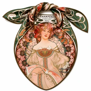 PAOLA RIVELLI Šatka, 90x90 cm Alfons Mucha  F. Champenois Imprimeur-Éditeu