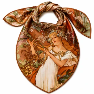 PAOLA RIVELLI Šatka,  90x90 cm Alfons Mucha Štyri ročné obdobia  Jar
