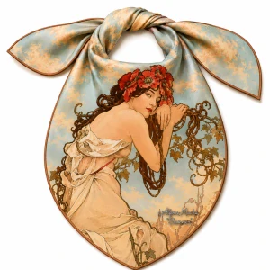 PAOLA RIVELLI Šatka,  90x90 cm Alfons Mucha Štyri ročné obdobia Leto