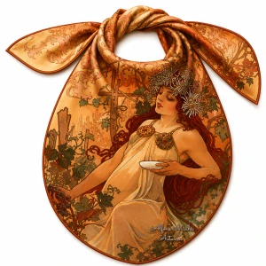 PAOLA RIVELLI Šatka,  90x90 cm Alfons Mucha Štyri ročné obdobia  Jeseň