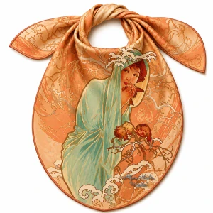 PAOLA RIVELLI Šatka,  90x90 cm Alfons Mucha Štyri ročné obdobia Zima