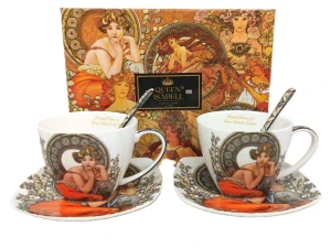 Šálka s podšálkou 250 ml- set 2 ks ,Alfons Mucha Stones Queen Isabell