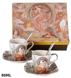 Šálka s podšálkou 80 ml na espresso kávu set 2 ks ,Alfons Mucha Stones Queen Isabell