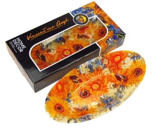 Skleněná ovální miska Vincent van Gogh – Slunečnice a kosatce, 30 × 5 × 3 cm