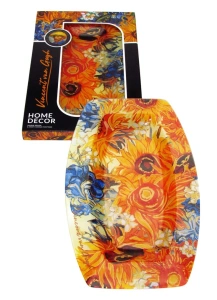 Luxusní skleněný tác Vincent van Gogh – Slunečnice a kosatce, 31 × 21 cm