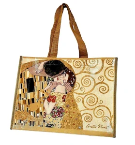 Elegantní nákupní taška PVC Gustav Klimt – Polibek a Adele, 34×25×10 cm