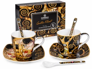 Porcelánová espresso souprava Gustav Klimt – Polibek a Strom života, 2 × 80 ml