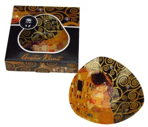 Luxusní skleněná miska Gustav Klimt – The Kiss, černo-zlatá, 17 × 17 x 3 cm