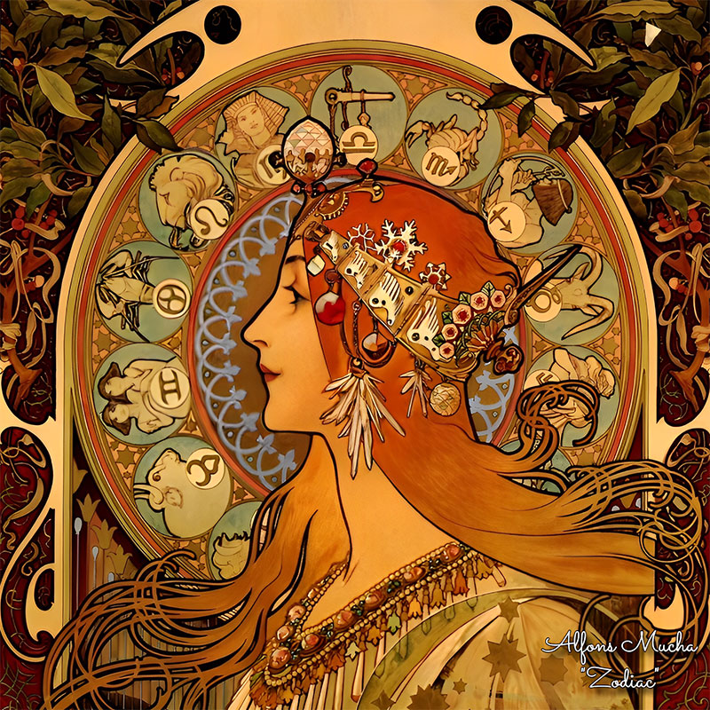 PAOLA RIVELLI Šatka,  90x90 cm Alfons Mucha Zverokruh