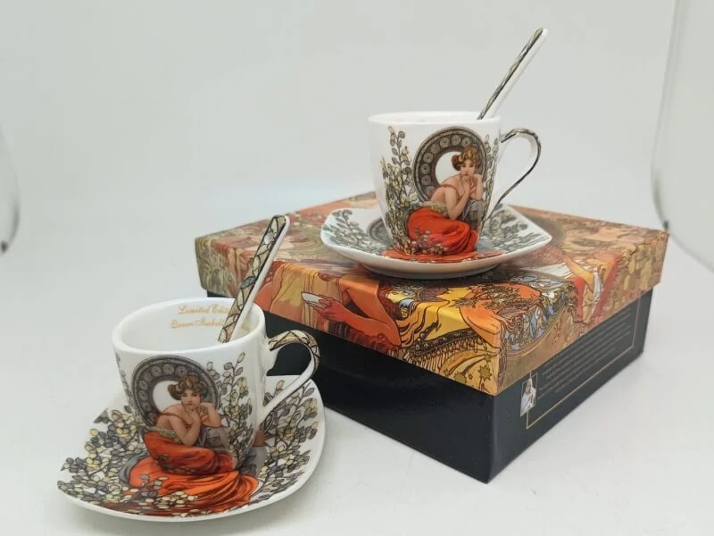 Šálka s podšálkou 80 ml na espresso kávu set 2 ks ,Alfons Mucha Stones Queen Isabell