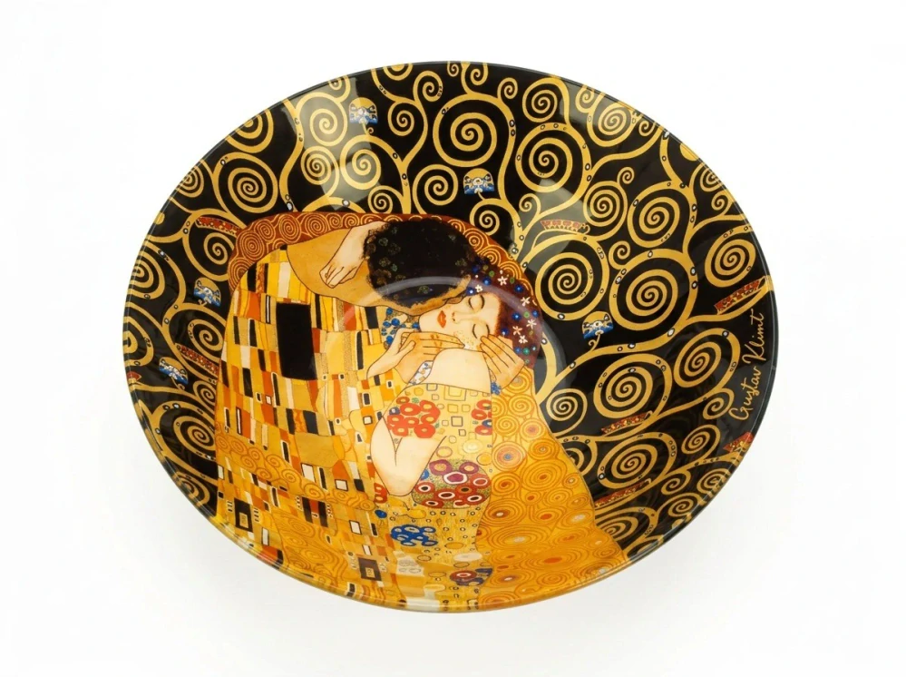 Luxusná hlboká sklenená misa Gustav Klimt – The Kiss, čierno-zlatá, Ø 25 cm