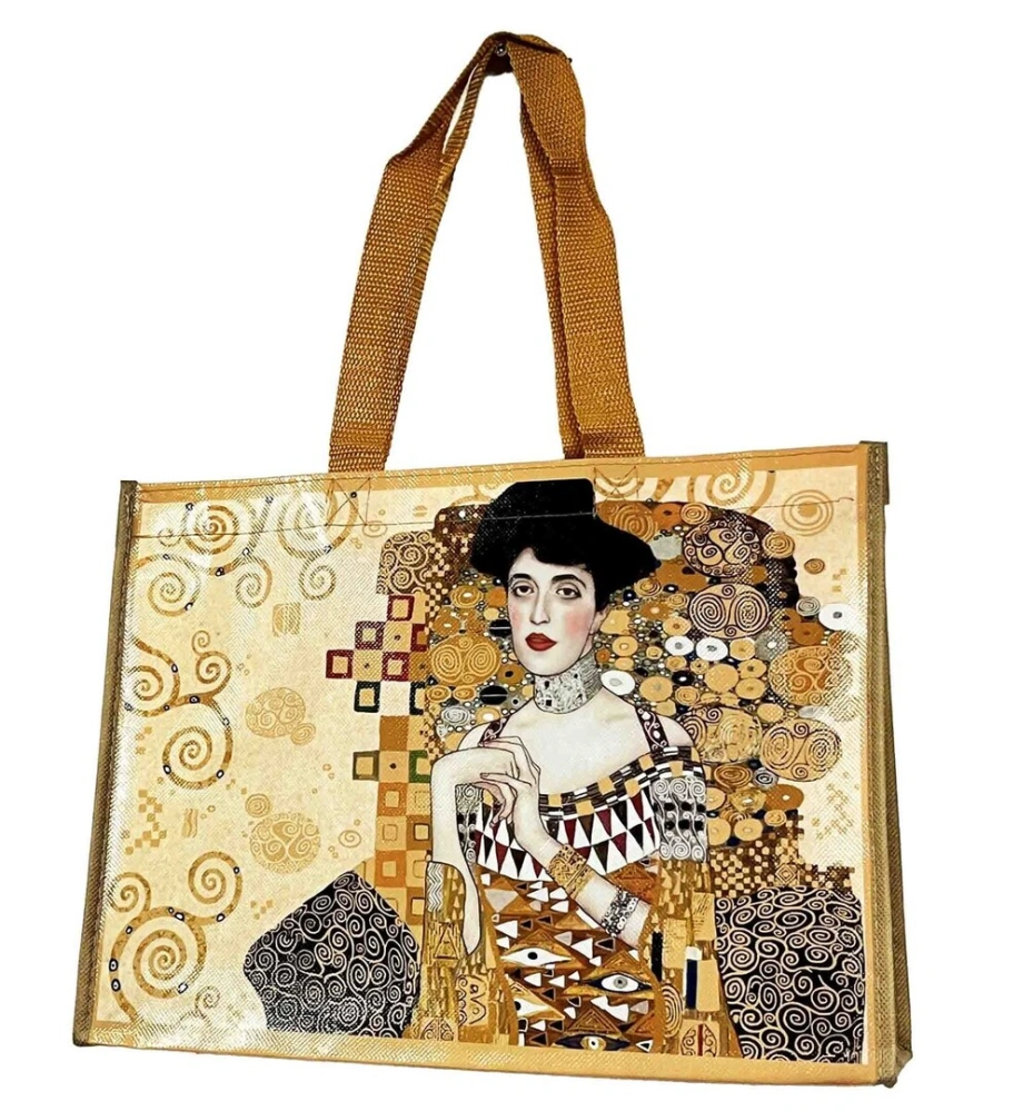 Elegantná nákupná taška PVC Gustav Klimt – Bozk a Adele, 34×25×10 cm