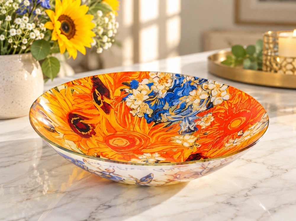 Hlboká sklenená misa Vincent van Gogh – Slnečnice a kosatce, Ø 30 cm