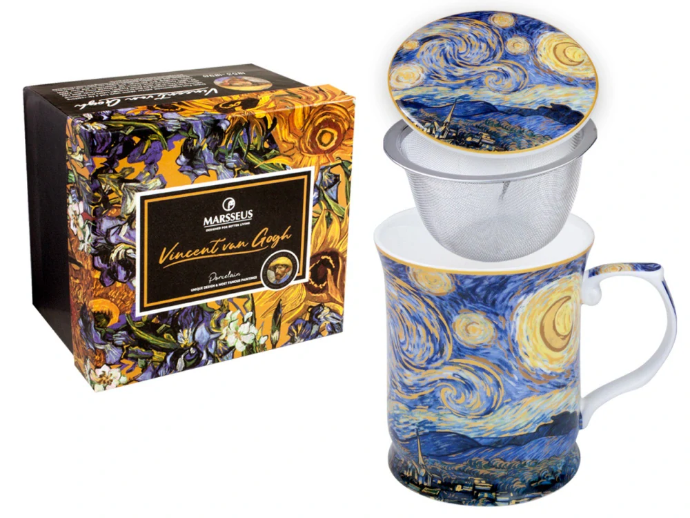 Porcelánový hrnček Vincent van Gogh Hviezdna noc 400 ml s viečkom a sitkom