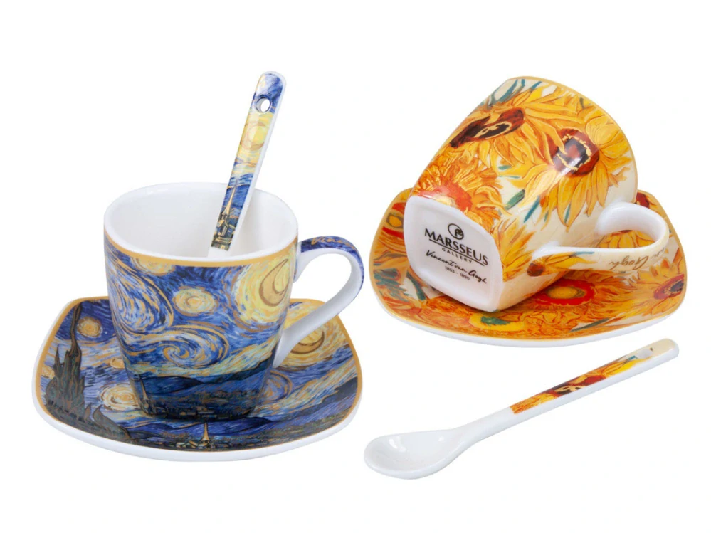 Espresso šálky van Gogh Hviezdna noc Slnečnice 2x80 ml 6 dielov