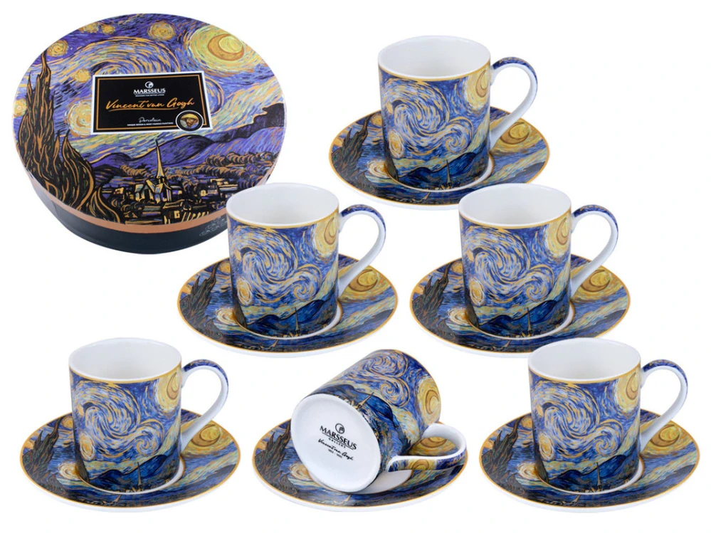 Porcelánová kávová súprava V.van Gogh – Hviezdna noc, 12 dielov, 6 × 180 ml