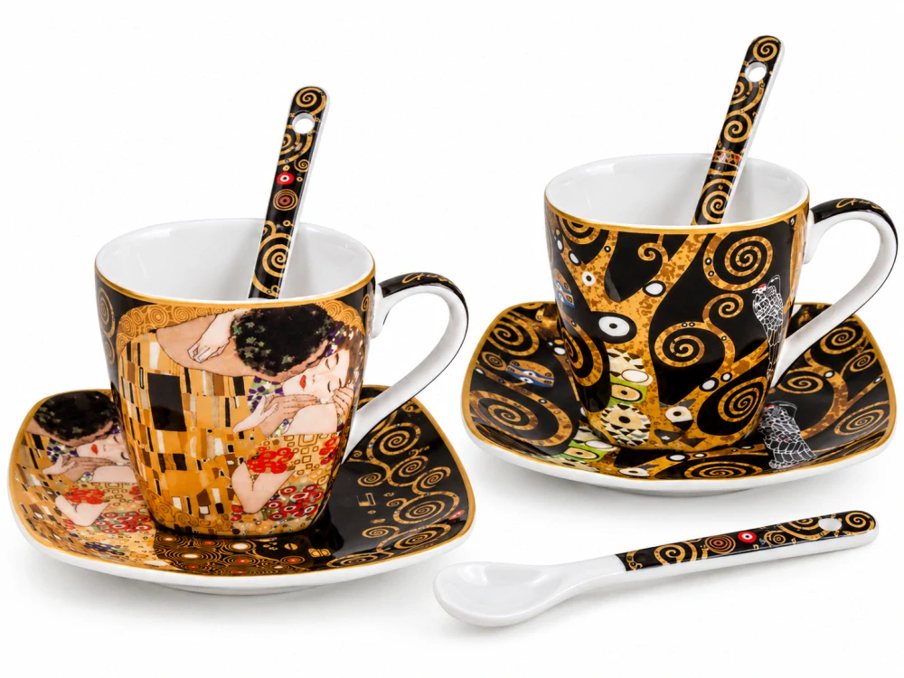 Porcelánová espresso súprava Gustav Klimt – Bozk a Strom života, 2 × 80 ml