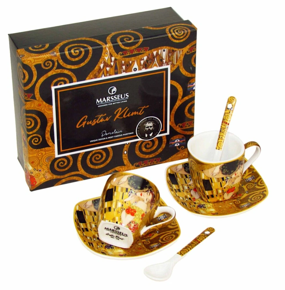 Porcelánová espresso súprava Gustav Klimt – Bozk , 2 × 80 ml,zlatá