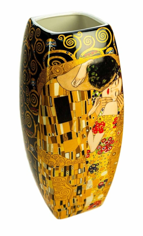 Dekoratívna porcelánová váza Gustav Klimt – Bozk (The Kiss), čierna, 30 cm