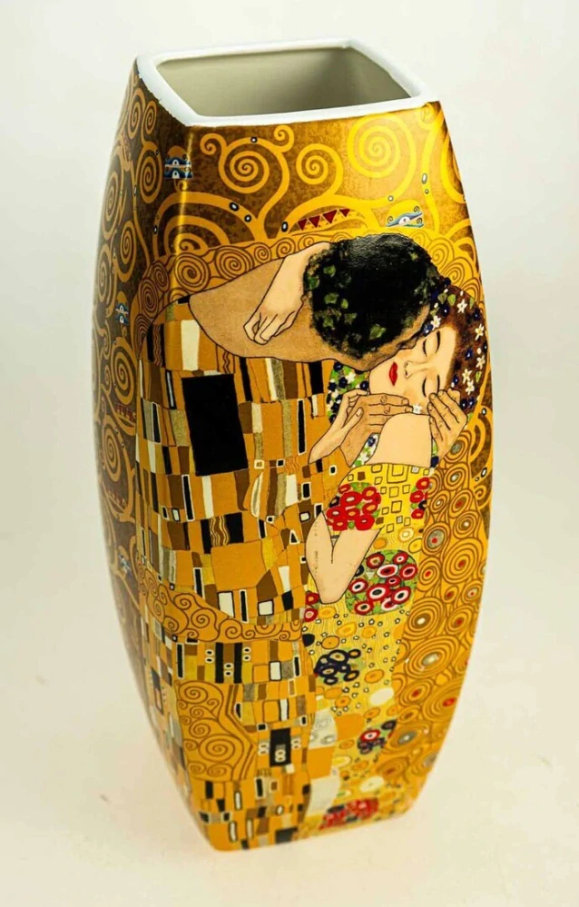 Dekoratívna porcelánová váza Gustav Klimt – Bozk (The Kiss), zlatá, 30 cm