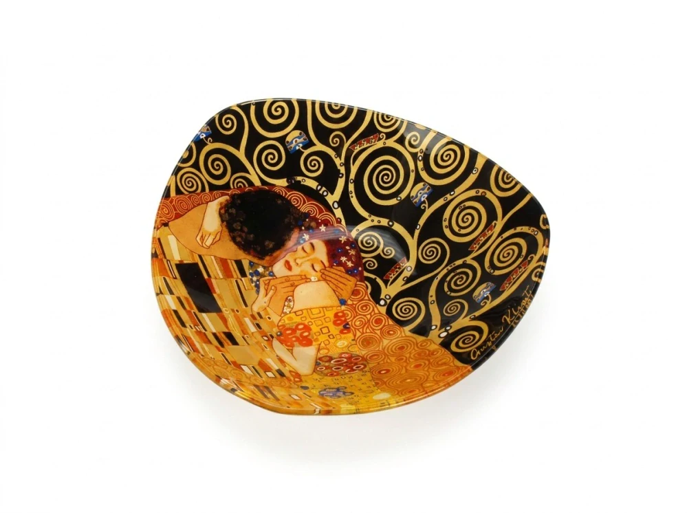 Luxusná sklenená miska Gustav Klimt – The Kiss, čierno-zlatá, 17 × 17 x 3 cm