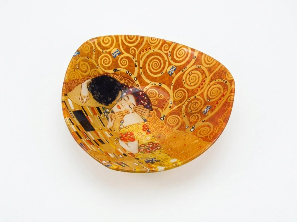 Luxusná sklenená miska Gustav Klimt – The Kiss, čierno-zlatá, 17 × 17 x 3 cm