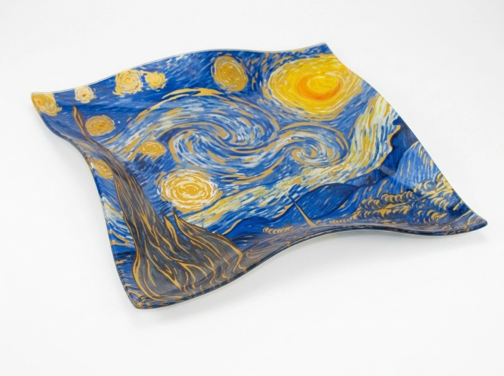 Luxusná sklenená miska Vincent van Gogh Hviezdna noc WAVE 25 × 25 cm,zvlnená