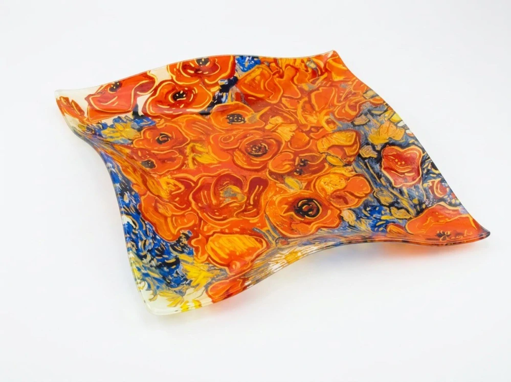 Luxusná sklenená miska Vincent van Gogh Maky a sedmokrásky WAVE 25 × 25 cm,zvlnená