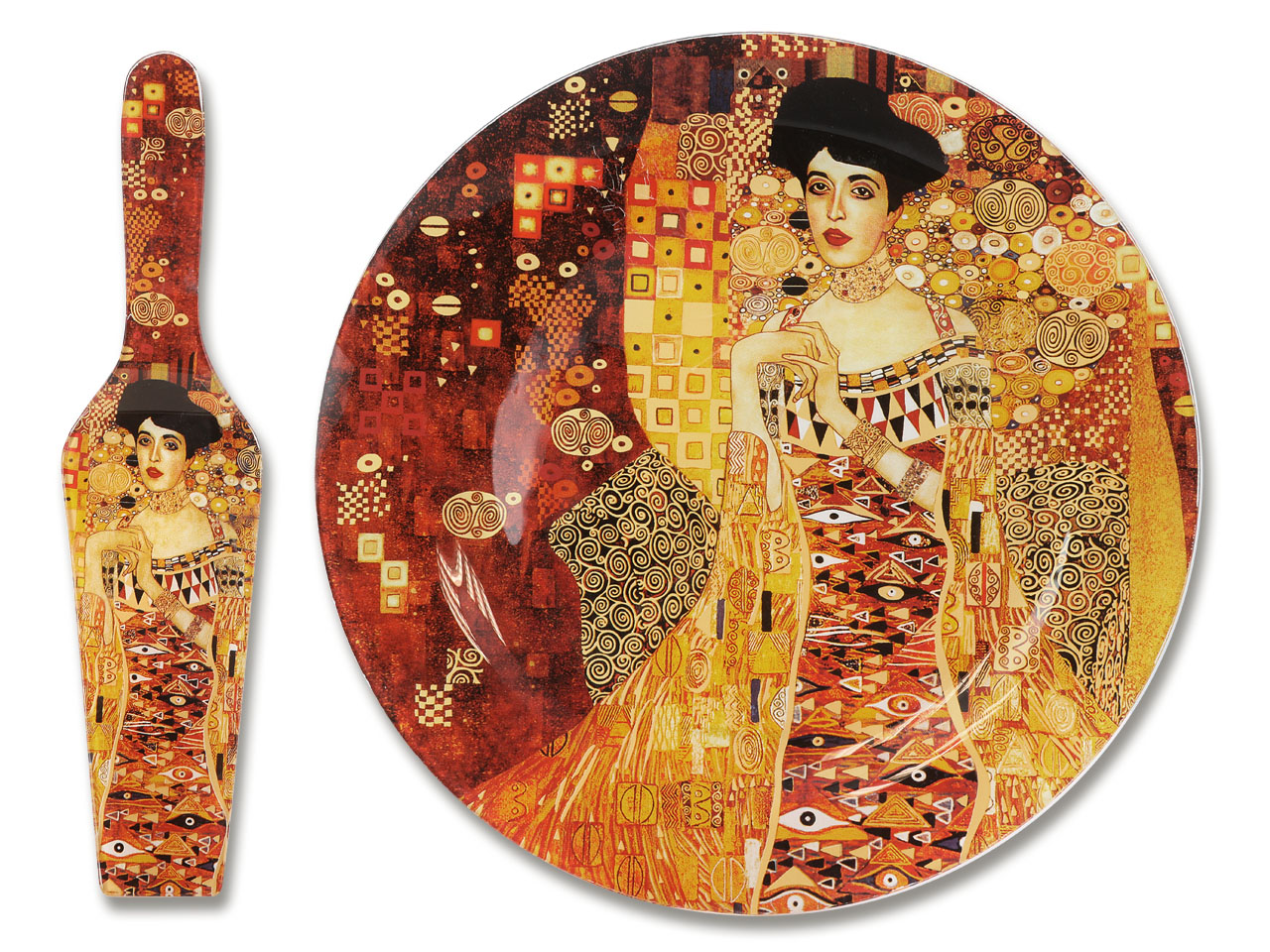 Sklenená tácka okrúhla 30 cm s lopatkou Gustav  Klimt Adela Bloch, CARMANI