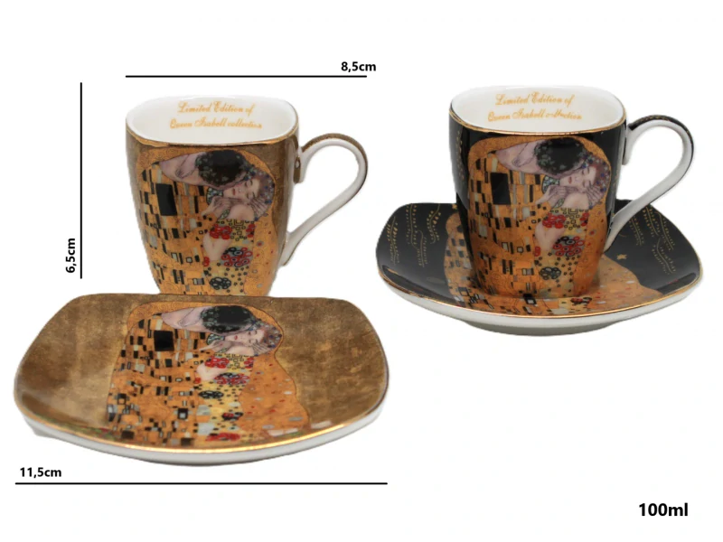 Set 2 ks espresso šálka s podšálkou 80 ml,Gustav Klimt  Kiss Heritage of Arts of Queen Isabell