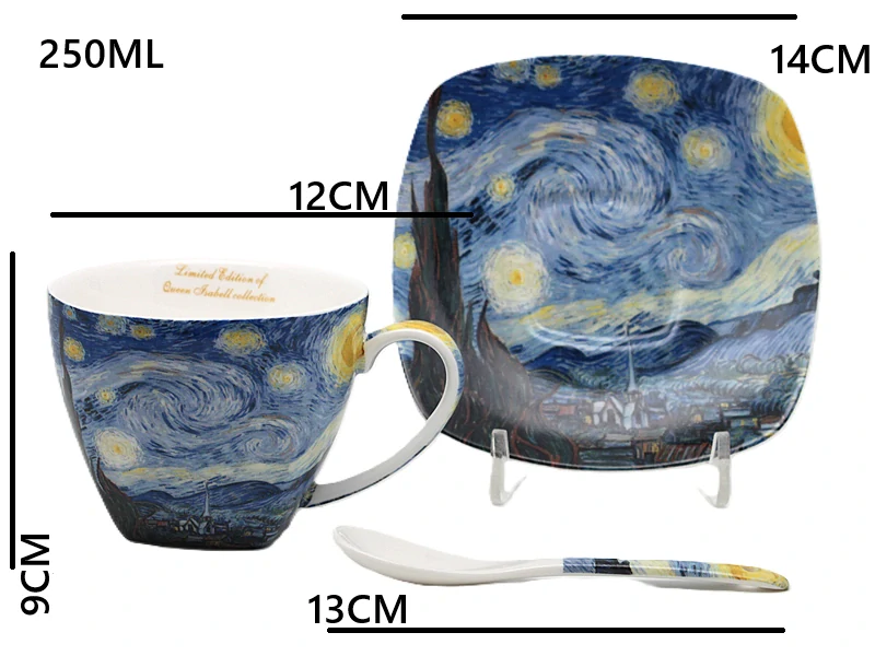 Šálka s podšálkou 250 ml/set 2 ks Vincent van Gogh The Starry Night, Heritage of Arts