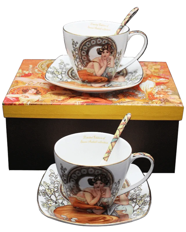 Šálka s podšálkou 250 ml- set 2 ks ,Alfons Mucha Stones Queen Isabell