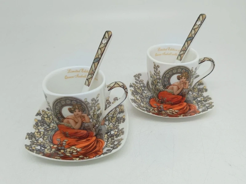 Šálka s podšálkou 80 ml na espresso kávu set 2 ks ,Alfons Mucha Stones Queen Isabell