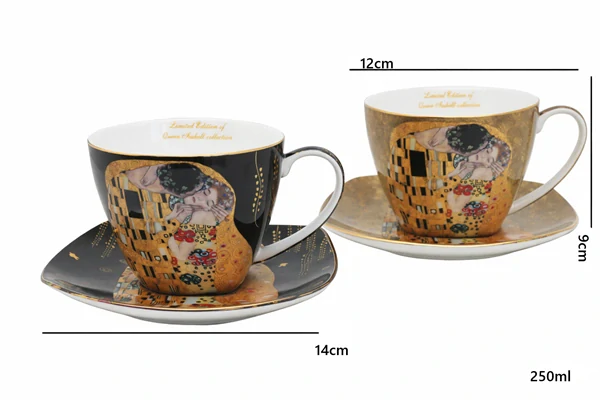 Šálka s podšálkou- set 2 ks 250 ml mix farieb ,Gustav Klimt The Kiss, Queen Isabell