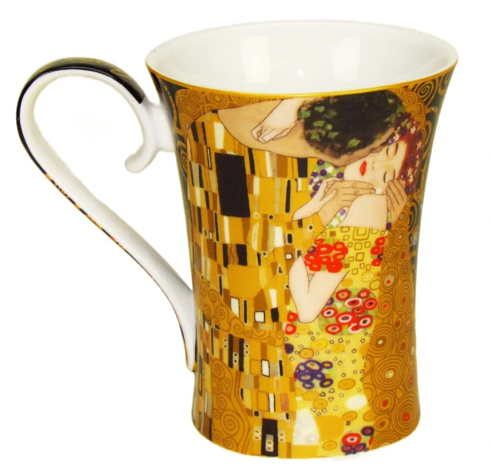 Elegantný porcelánový hrnček Gustav Klimt – Bozk, 420 ml,čierny– Marsseus