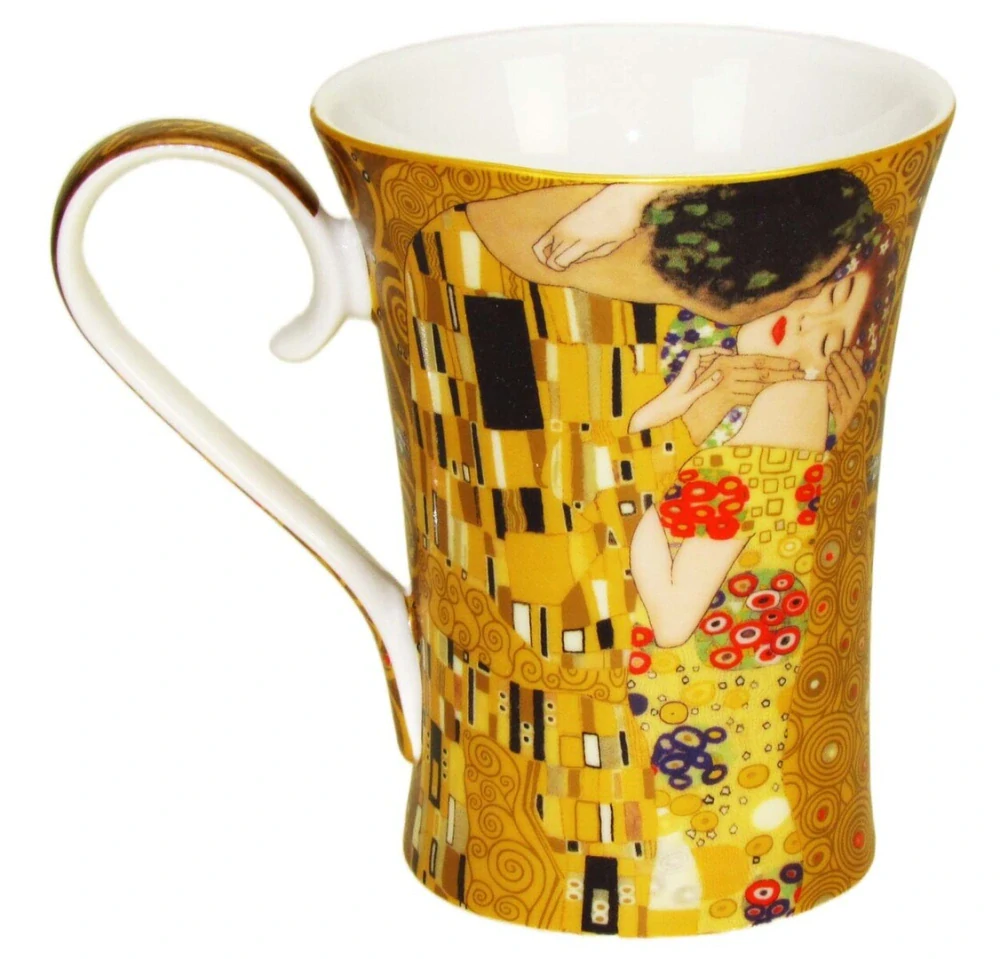 Elegantný porcelánový hrnček Gustav Klimt – Bozk, 420 ml,zlatý– Marsseus