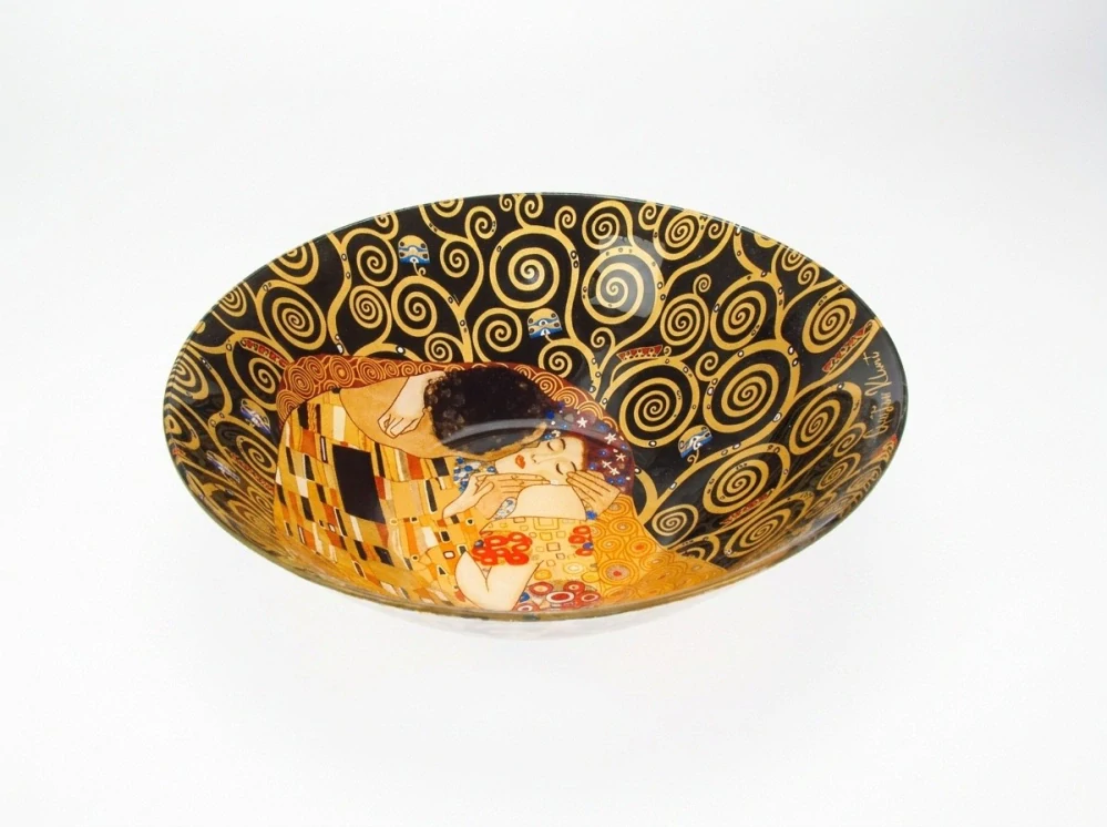 Luxusná hlboká sklenená misa Gustav Klimt – The Kiss, čierno-zlatá, Ø 25 cm