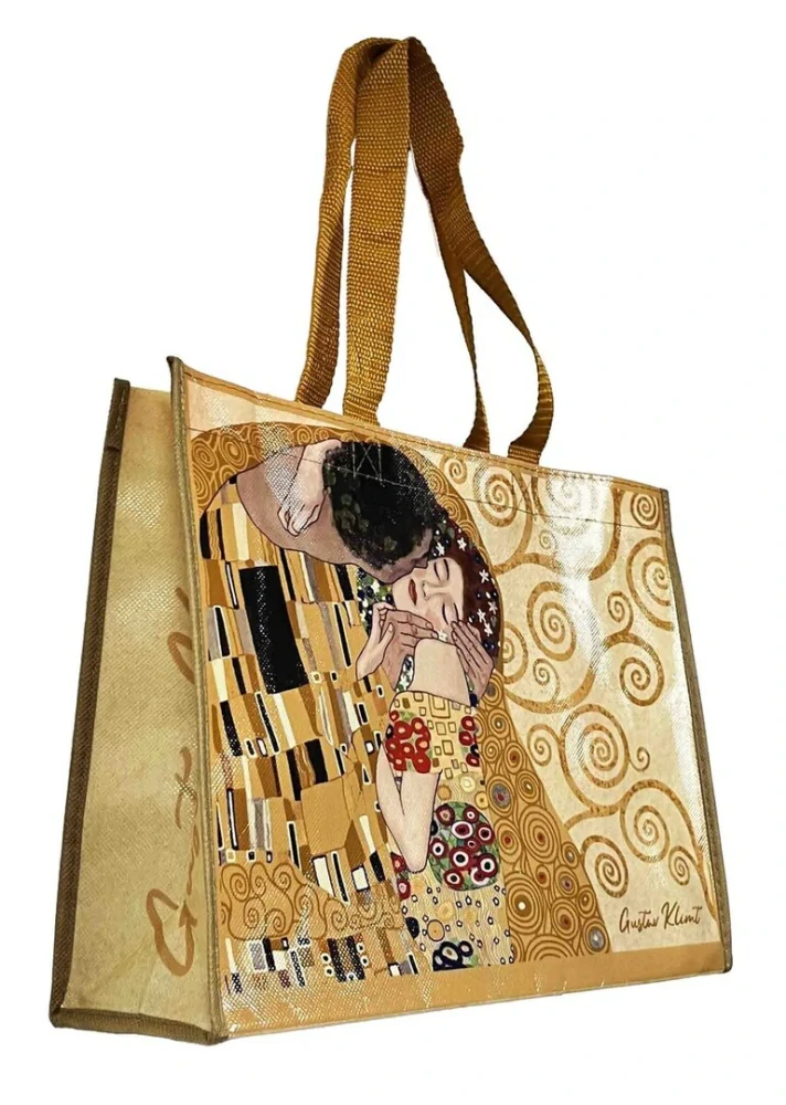 Elegantná nákupná taška PVC Gustav Klimt – Bozk a Adele, 34×25×10 cm