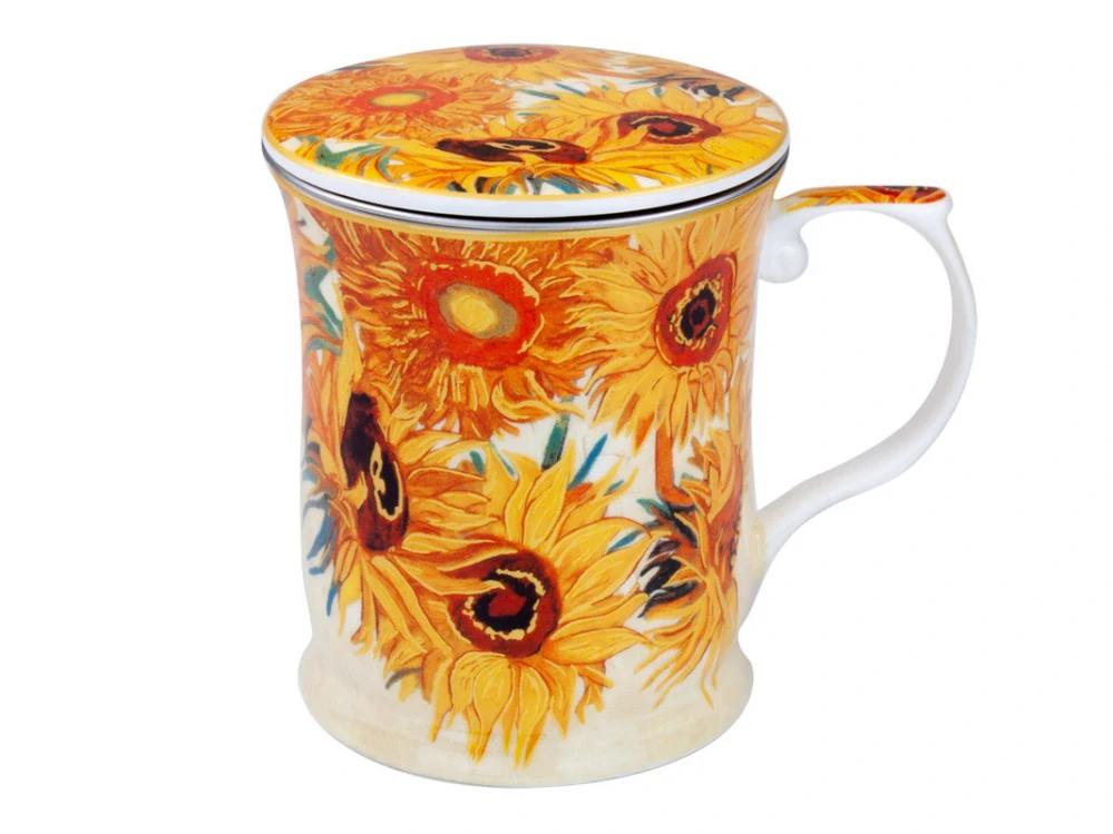 Porcelánový hrnček Vincent van Gogh Slnečnice 400 ml s viečkom a sitkom