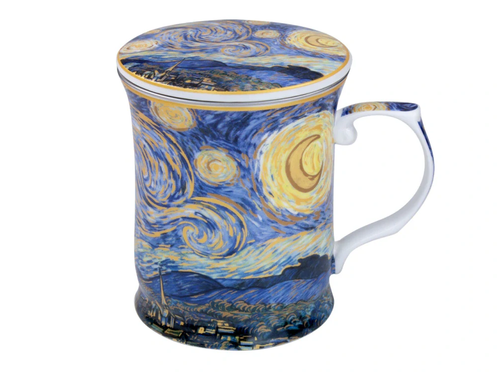 Porcelánový hrnček Vincent van Gogh Hviezdna noc 400 ml s viečkom a sitkom